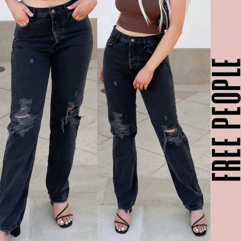Free People jeans washed black denim 25 high rise